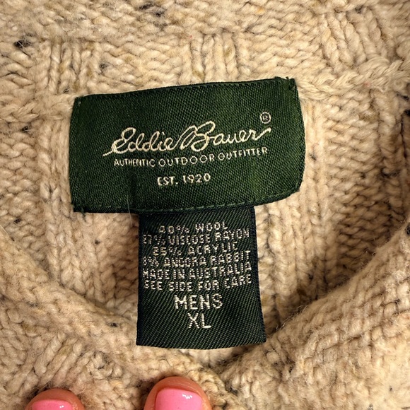 Eddie Bauer Men's Beige Cable Knit Sweater - Picture 3 of 6